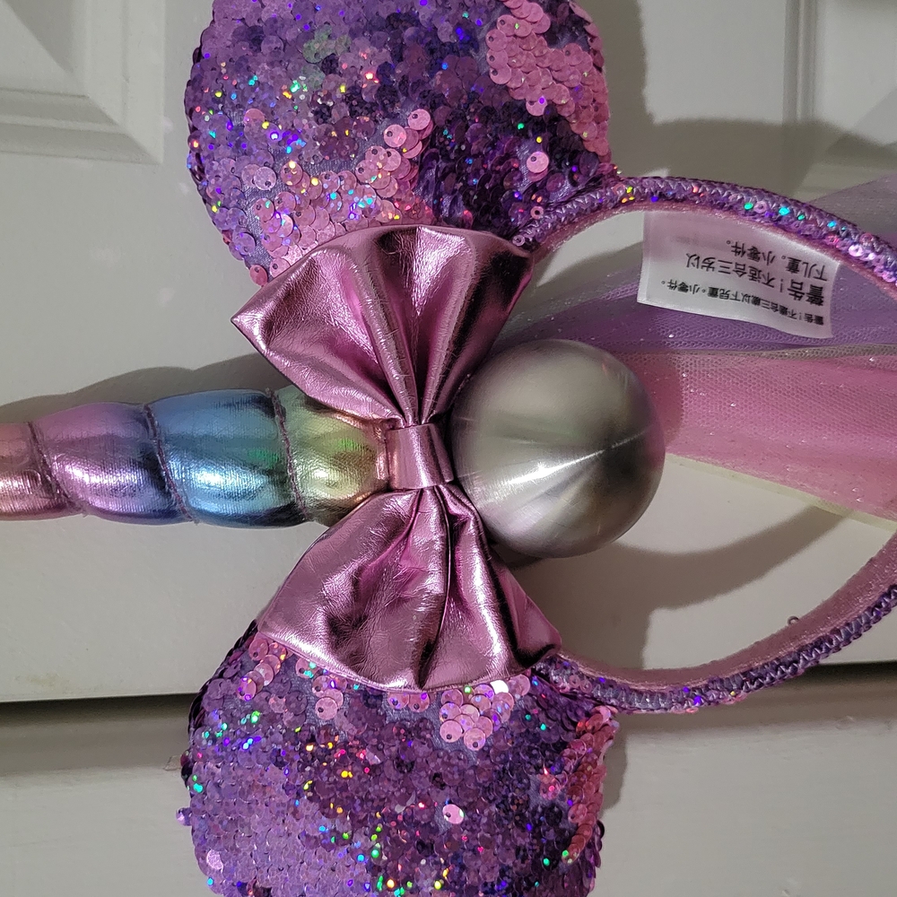 Purple Sequin Unicorn Headband with Tulle - Picture 2 of 3